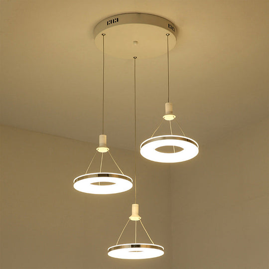 White Ring Pendant Light Fixture - Simple Acrylic Ceiling Suspension Lamp - 1/3/5-Head Option - 8"/12" Wide