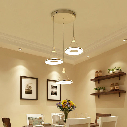 White Ring Pendant Light Fixture - Simple Acrylic Ceiling Suspension Lamp - 1/3/5-Head Option - 8"/12" Wide