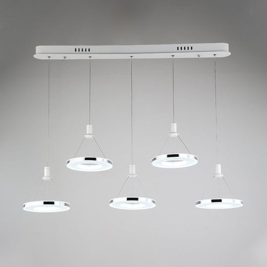 White Ring Pendant Light Fixture - Simple Acrylic Ceiling Suspension Lamp - 1/3/5-Head Option - 8"/12" Wide