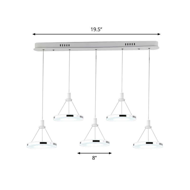 White Ring Pendant Light Fixture - Simple Acrylic Ceiling Suspension Lamp - 1/3/5-Head Option - 8"/12" Wide