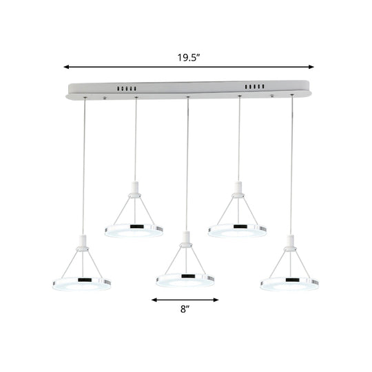 White Ring Pendant Light Fixture - Simple Acrylic Ceiling Suspension Lamp - 1/3/5-Head Option - 8"/12" Wide