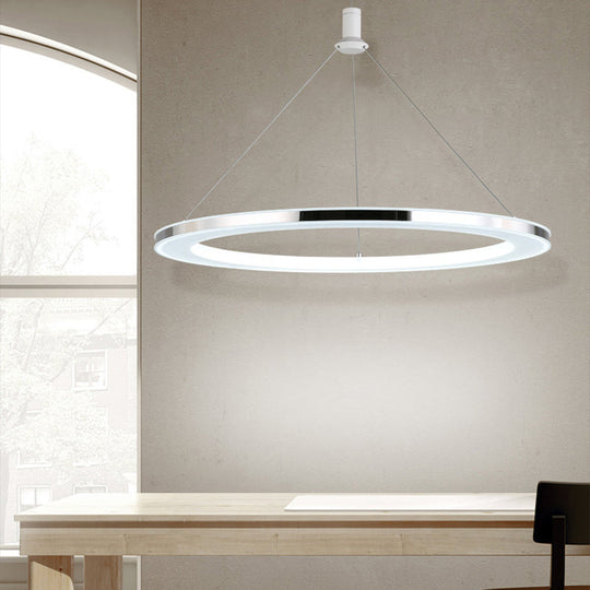 White Ring Pendant Light Fixture - Simple Acrylic Ceiling Suspension Lamp - 1/3/5-Head Option - 8"/12" Wide