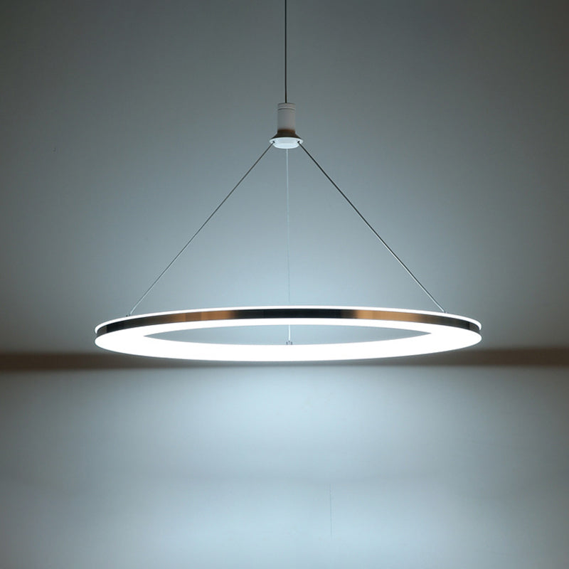 White Ring Pendant Light Fixture - Simple Acrylic Ceiling Suspension Lamp - 1/3/5-Head Option - 8"/12" Wide