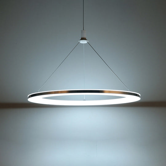 White Ring Pendant Light Fixture - Simple Acrylic Ceiling Suspension Lamp - 1/3/5-Head Option - 8"/12" Wide