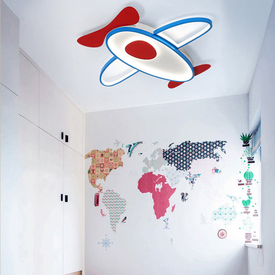 Cartoon Propeller Plane LED Ceiling Light for Kids' Bedroom in Red & Blue