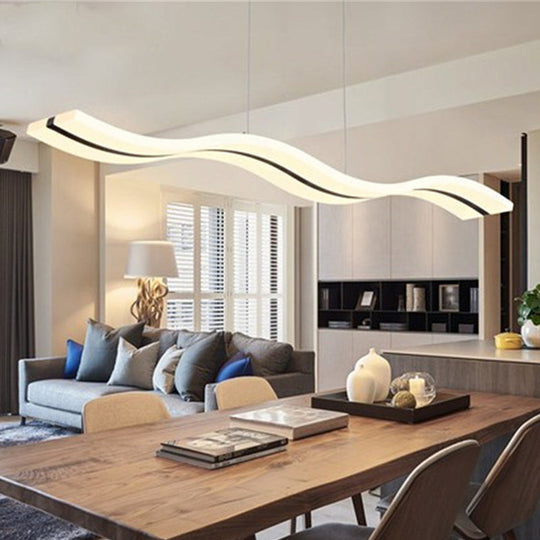 Modern Dining Room Pendant Light: Curved/Straight Line Acrylic Led Ceiling Lamp In Black With