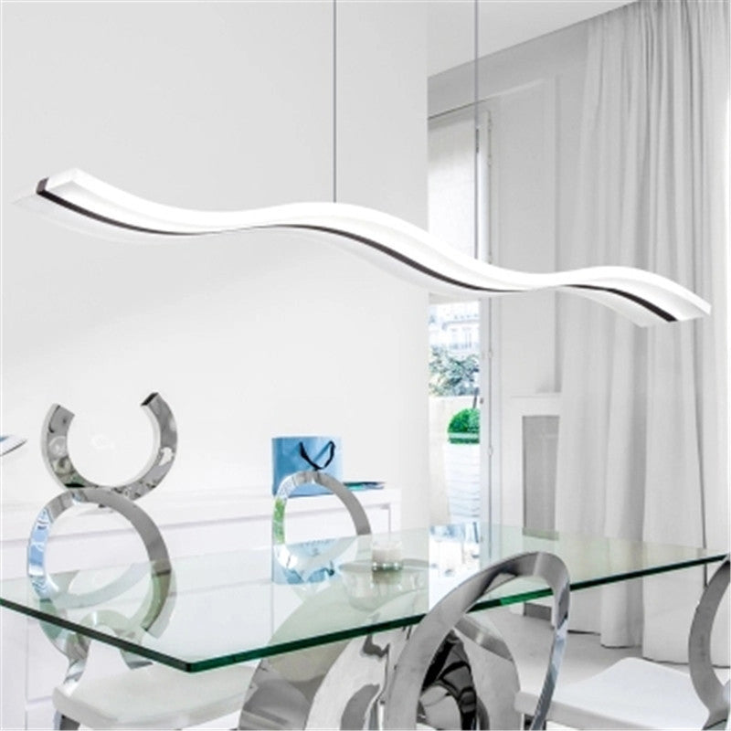 Modern Dining Room Pendant Light: Curved/Straight Line Acrylic Led Ceiling Lamp In Black With