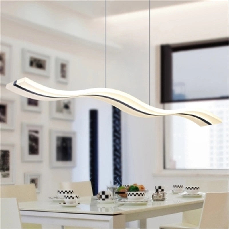 Suspension LED en acrylique - Design minimaliste pour salles à manger en noir, avec lumière chaude/blanche et options de lignes courbes/droites