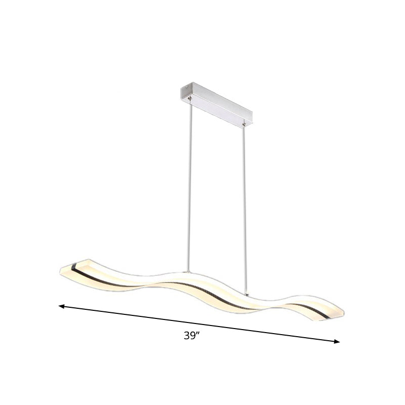 Modern Dining Room Pendant Light: Curved/Straight Line Acrylic Led Ceiling Lamp In Black With