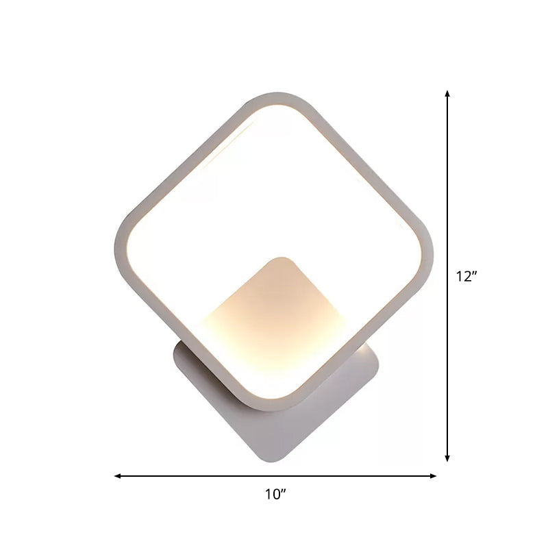 White Led Fillet Square Ring Acrylic Sconce Light - Wall Mounted Lamp In Warm/White 10/12 Wide