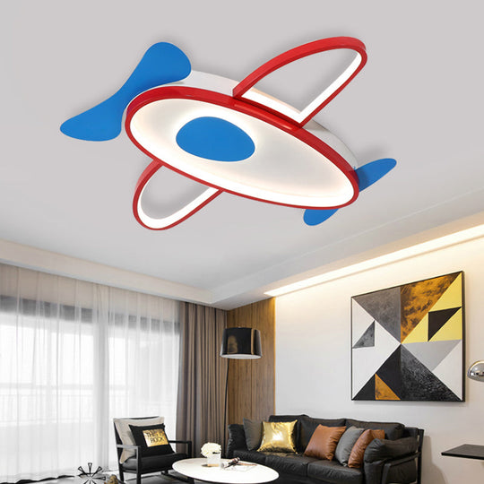 Cartoon Propeller Plane LED Ceiling Light for Kids' Bedroom in Red & Blue