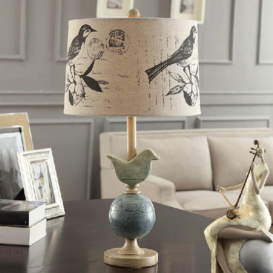 Naos - Bird and Globe Base Beige Drum Table Lamp