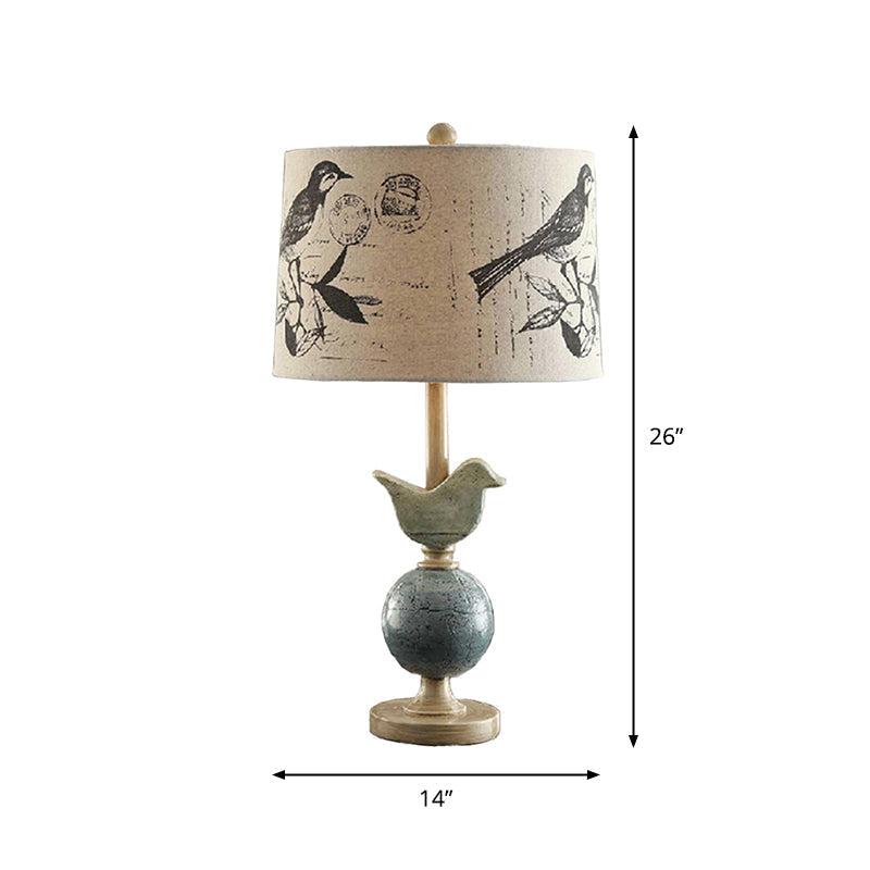 Naos - Bird and Globe Base Beige Drum Table Lamp