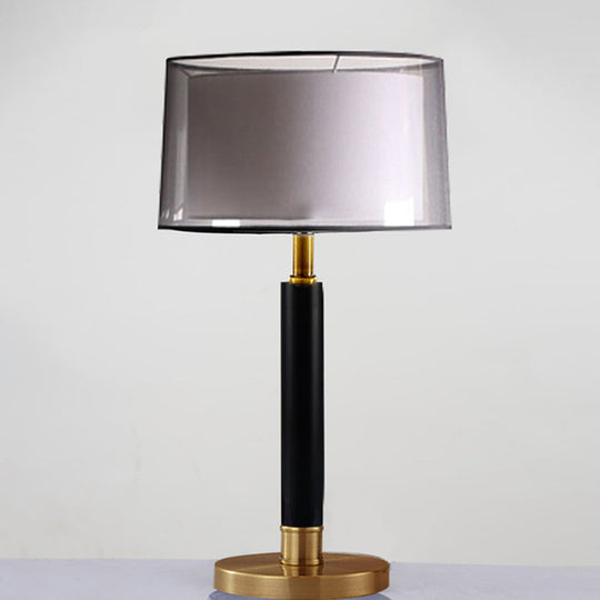 Modern Black Table Lamp With Double Drum Shade Night Light And 6-Bulb Fabric Design For Living Room