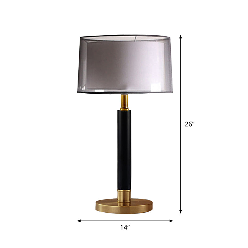 Modern Black Table Lamp With Double Drum Shade Night Light And 6-Bulb Fabric Design For Living Room