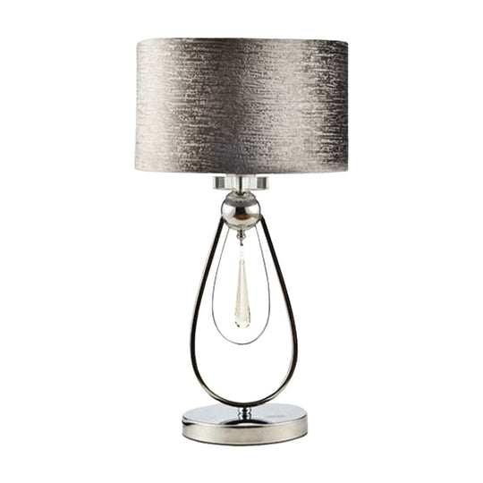 Contemporary Brushed Grey Drum Table Lamp With Teardrop Stand