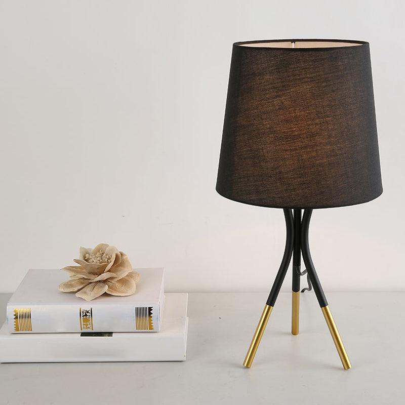 Nordic 3-Leg Table Lamp - Conical Fabric Shade Black/White & Gold Finishes Perfect Nightstand Light