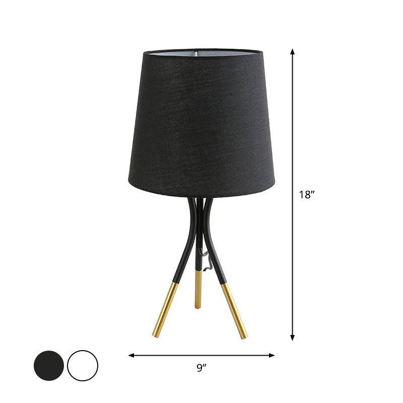 Noemi - Nordic Conical Fabric 3-Leg Table Lamp Nordic 1 Bulb Black/White and Gold Night Stand Light for Bedroom