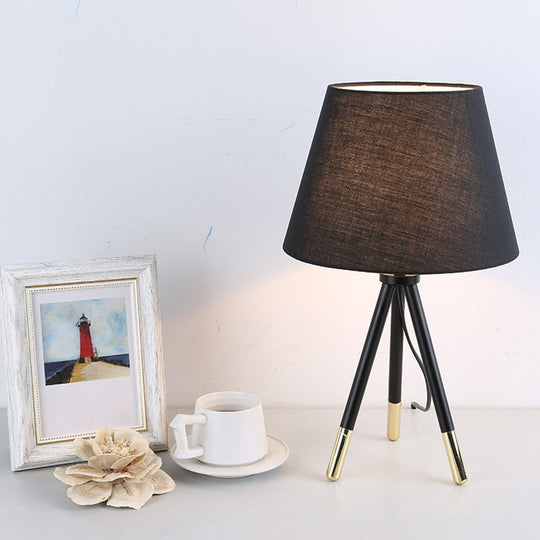 Nordic Style Tripod Night Lamp With Empire Shade Single Fabric Table Stand Light Black/White