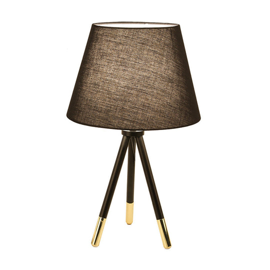 Nordic Style Tripod Night Lamp With Empire Shade Single Fabric Table Stand Light Black/White