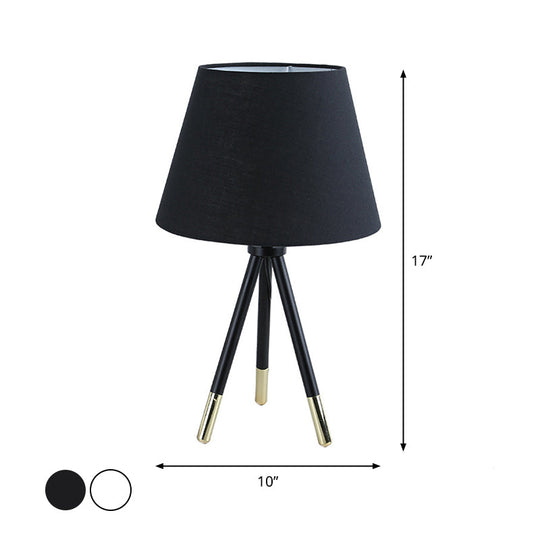 Nordic Style Tripod Night Lamp With Empire Shade Single Fabric Table Stand Light Black/White