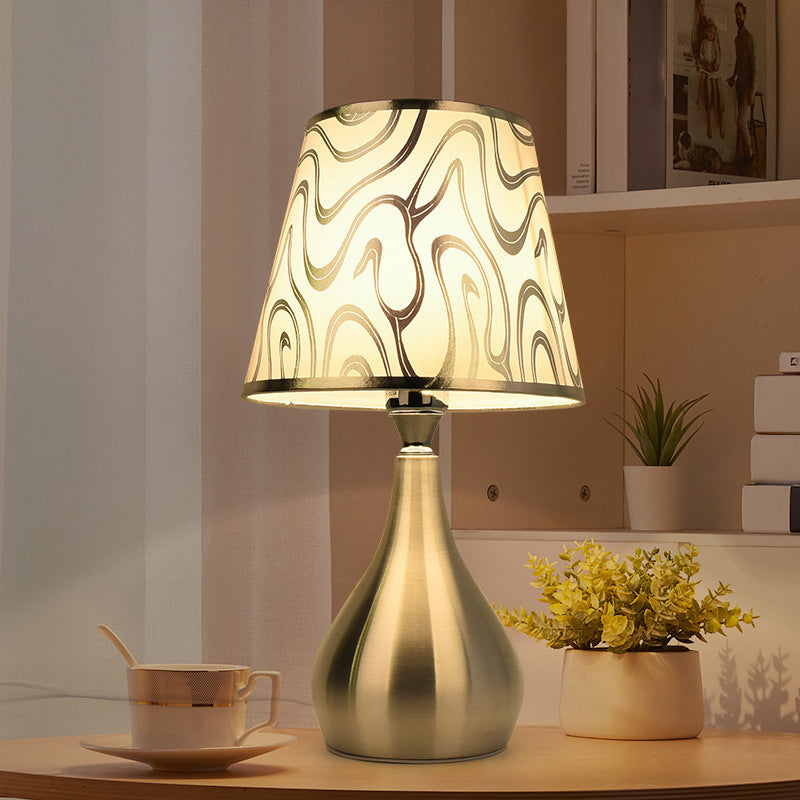 Modern Tapered Table Lamp - Single Nickel Nightstand Light With Stylish Fabric Shade