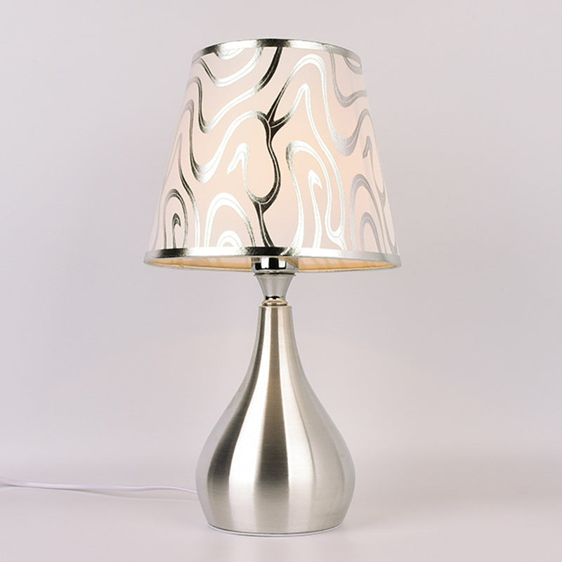 Modern Tapered Table Lamp - Single Nickel Nightstand Light With Stylish Fabric Shade