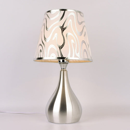 Modern Tapered Table Lamp - Single Nickel Nightstand Light With Stylish Fabric Shade