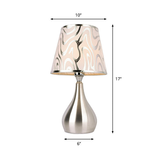 Modern Tapered Table Lamp - Single Nickel Nightstand Light With Stylish Fabric Shade