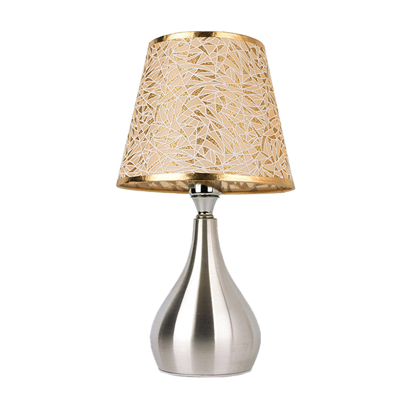 Modern Tapered Table Lamp - Single Nickel Nightstand Light With Stylish Fabric Shade