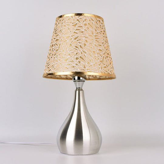 Modern Tapered Table Lamp - Single Nickel Nightstand Light With Stylish Fabric Shade