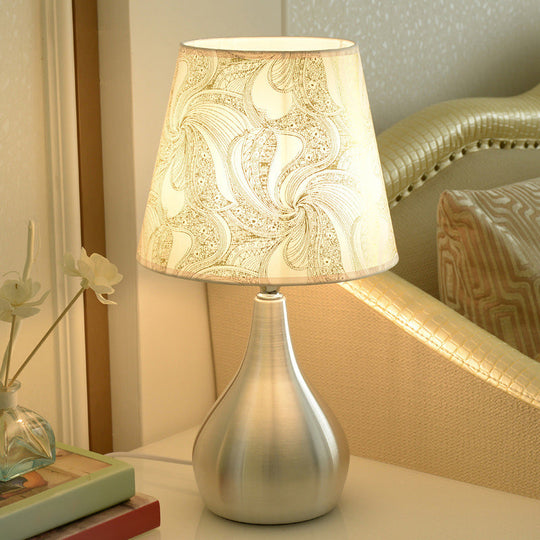 Modern Tapered Table Lamp - Single Nickel Nightstand Light With Stylish Fabric Shade