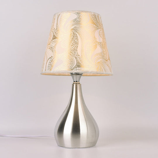 Modern Tapered Table Lamp - Single Nickel Nightstand Light With Stylish Fabric Shade