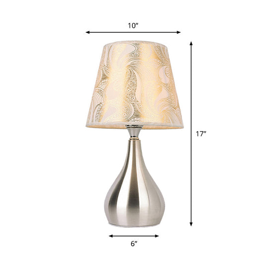 Modern Tapered Table Lamp - Single Nickel Nightstand Light With Stylish Fabric Shade