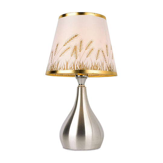 Modern Tapered Table Lamp - Single Nickel Nightstand Light With Stylish Fabric Shade