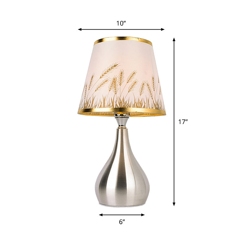 Modern Tapered Table Lamp - Single Nickel Nightstand Light With Stylish Fabric Shade