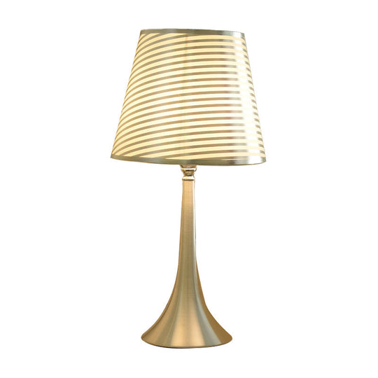 Modern Tapered Table Lamp - Single Nickel Nightstand Light With Stylish Fabric Shade