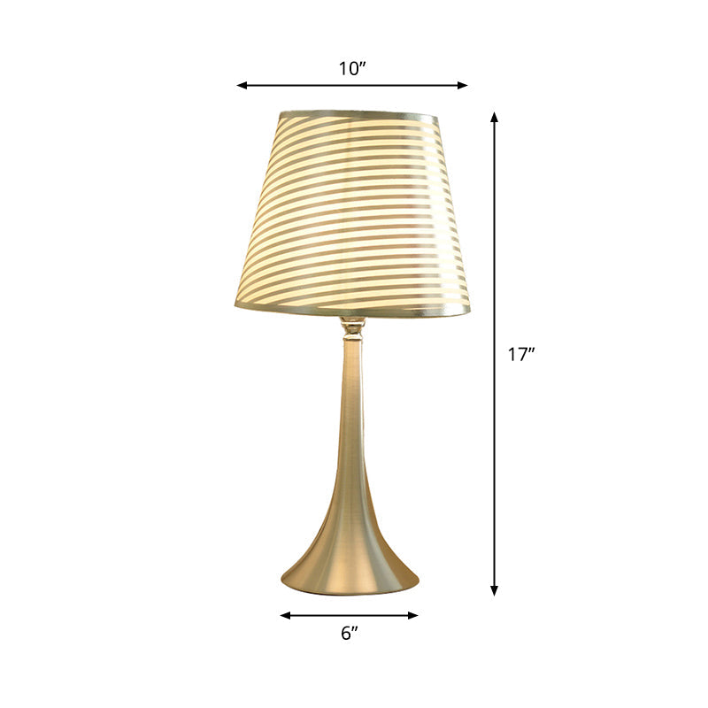 Modern Tapered Table Lamp - Single Nickel Nightstand Light With Stylish Fabric Shade