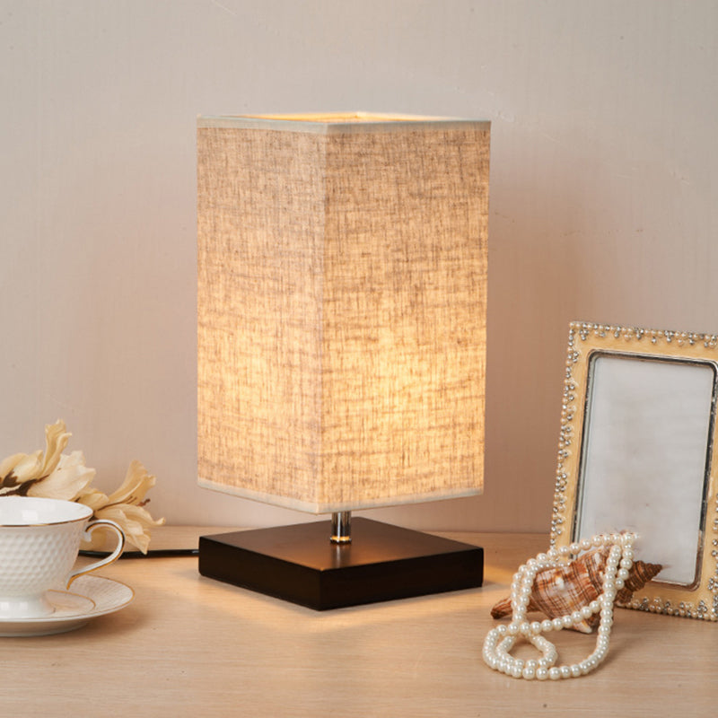 Nordic Fabric Nightstand Light: Round/Square Flaxen Table Lamp With Base For Bedroom