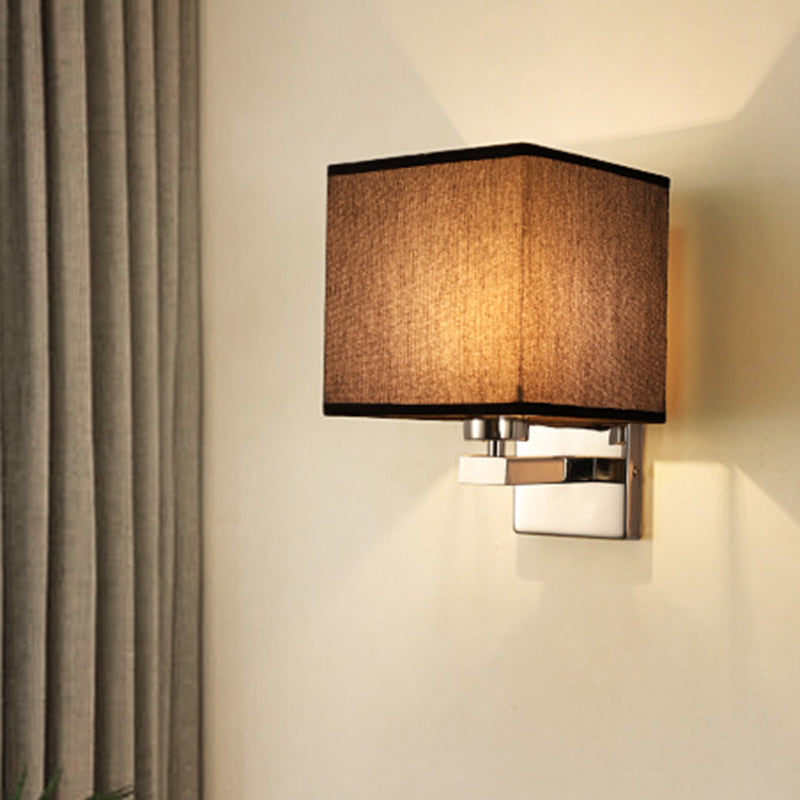 Nordic Style Beige Cube Wall Light - 1 Head Fabric Mounted Fixture For Bedroom Coffee