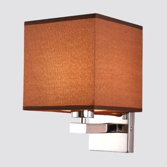 Nordic Style Beige Cube Wall Light - 1 Head Fabric Mounted Fixture For Bedroom