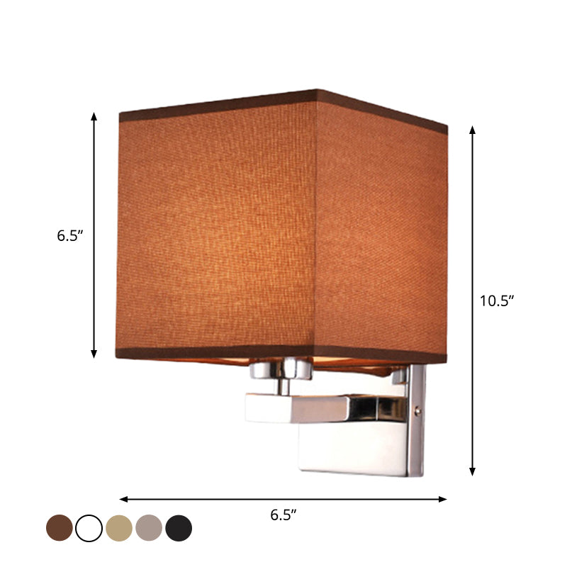 Nordic Style Beige Cube Wall Light - 1 Head Fabric Mounted Fixture For Bedroom