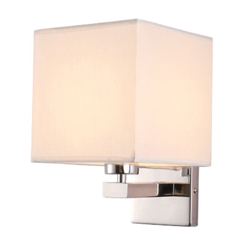 Nordic Style Beige Cube Wall Light - 1 Head Fabric Mounted Fixture For Bedroom