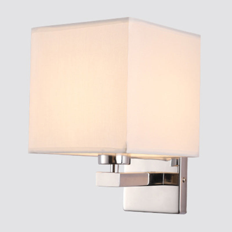 Nordic Style Beige Cube Wall Light - 1 Head Fabric Mounted Fixture For Bedroom