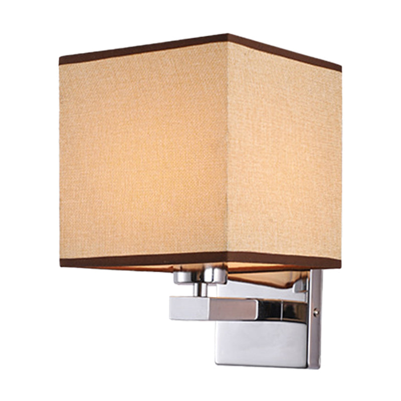 Nordic Style Beige Cube Wall Light - 1 Head Fabric Mounted Fixture For Bedroom