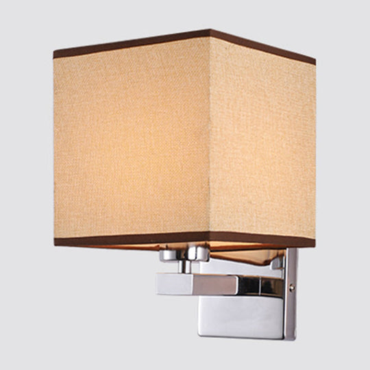 Nordic Style Beige Cube Wall Light - 1 Head Fabric Mounted Fixture For Bedroom