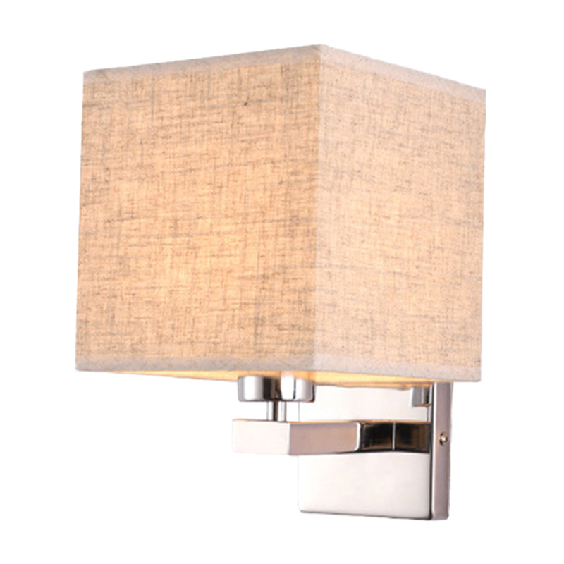 Nordic Style Beige Cube Wall Light - 1 Head Fabric Mounted Fixture For Bedroom