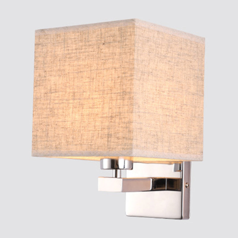 Nordic Style Beige Cube Wall Light - 1 Head Fabric Mounted Fixture For Bedroom