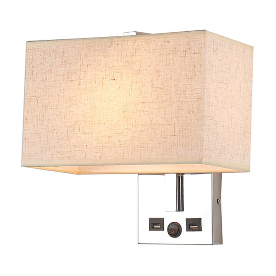 Minimalist Rectangle Wall Light Kit With Usb Port - Single-Bulb Beige/Black/White Fabric Lamp