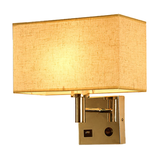 Sleek Beige/Black/White Rectangle Wall Lamp - Simplicity 1-Head Fabric Bedside Lighting Beige